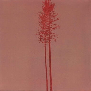 TWIN TREES, Linoldruck auf Papier auf Holzkörper, 40 x 40 x 3 cm Omomi Yoko