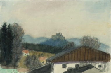 SALZBURG, BLICK VON PARSCH AUF DIE FESTUNG - 1944, Aquarell auf Papier, 32,5 x 48 cm, A 435 Peiffer Watenphul Max