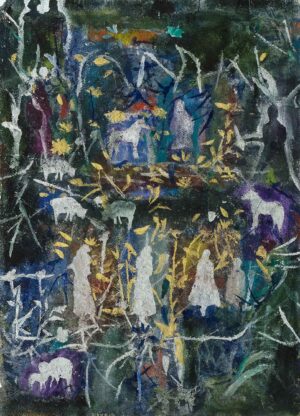 OHNE TITEL - 2023, Holzschnitt, Schablonendruck auf Nepalpapier (Bananenstaude), 69 x 49,5 cm Mayrhofer Christa