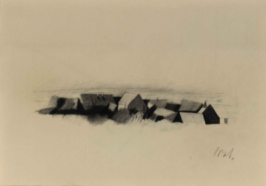 LANDSCHAFT - 1980, Kohle auf Papier, 44,3 x 62,4 cm Korab Karl