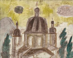 KAY KRASNITZKY, DREIFALTIGKEITSKIRCHE, Mischtechnik auf Karton, 50,3 x 66,3 cm Krasnitzky Kay