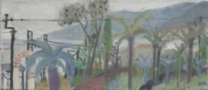 RUDOLF HRADIL, KLEINE RIVIERA LANDSCHAFT - 1993, Öl auf Sackleinen, 38 x 92 cm Hradil Rudolf