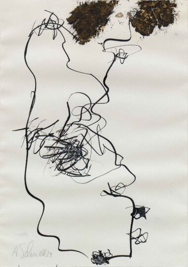 REFLEX - 2024, Tusche, Kreide, Collage auf Papier, 26,3 x 18,5 cm Schnell Andrea