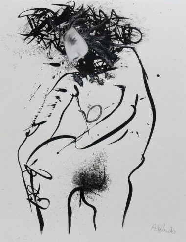 SHAKTI - 2024, Tusche, Collage auf Papier, 65 x 50 cm Schnell Andrea