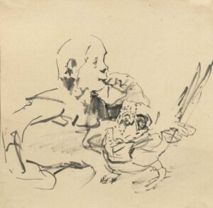 OSKAR KOKOSCHKA, FIGUR UND FASAN - 1947, Tuschezeichnung, ca. 22 x 22,5 cm Kokoschka Oskar