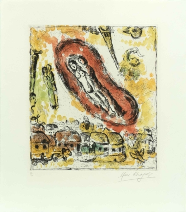 DIE WOLKE DER VERLIEBTEN - 1968, Farbradierung, Exemplar: 18/50, ca. 39,5 x 34,5 cm (57,3 x 49,7 cm), Cramer 30 Chagall Marc