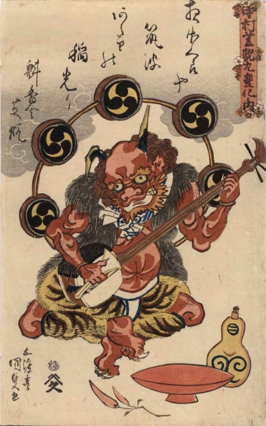 DER SCHAUSPIELER NAKAMURA SHIKAN ALS FEUERTEUFELCHEN - ca. 1830, aus "Der Schauspieler Nakamura Shikan in neun verschiedenen Gestalten", Japanischer Farbholzschnitt, 36,7 x 23 c Kunisada Utagawa