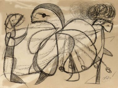 JOAN MIRÓ, PERSONNAGES, OISEAU - 1979, Bleistift, schwarze Wachskreide auf Papier, 32,6 x 44,3 cm Miró Joan