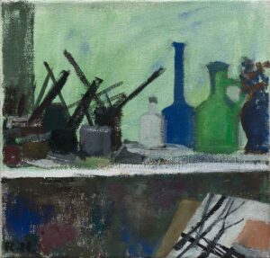 IM ATELIER - 1999, Öl auf Jute, 48 x 50,2 cm, WVZ 5553 Hradil Rudolf