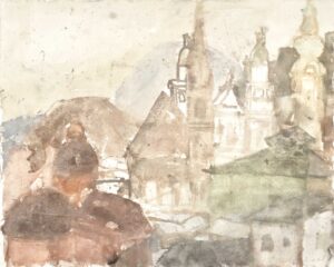 SALZBURG, DOM UND GAISBERG - 1974, Aquarell auf Papier, 50,4 x 62,4 cm Hradil Rudolf