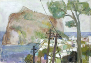 TELEGRAPHENMASTEN AUF CAPRI - 2000, Öl auf Leinwand, 70 x 101 cm Hradil Rudolf