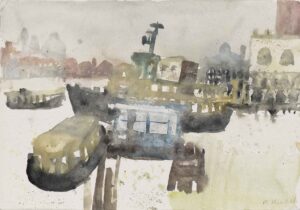 VENEDIG, VAPORETTOSTATION - 1991, Aquarell auf Bütten, 35,5 x 50,2 cm Hradil Rudolf