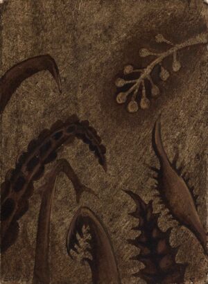 aus der Serie IM MOOR - 2024, Mischtechnik auf Bütten, ca. 20,5 x 15 cm Möseneder Eva