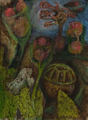 aus der Serie IM MOOR - 2024, Mischtechnik auf Bütten, ca. 20,5 x 15 cm Möseneder Eva