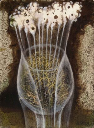 aus der Serie IM MOOR - 2024, Mischtechnik auf Bütten, ca. 20,5 x 15 cm Möseneder Eva