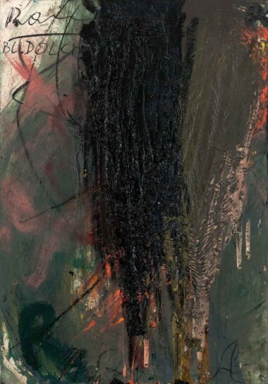 ARNULF RAINER, BLUTIGER DOLCH, GEKREUZIGTE FÜSSE MIT SCHWARZEM BLUT - 1983, Öl auf Karton, 73 x 51 cm Rainer Arnulf