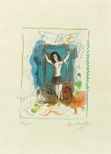 DIE TRAPEZKÜNSTLERIN MIT VOGEL - 1967, Farblithographie, Exemplar: 48/75, ca. 28 x 20,5 cm (46,8 x 33,5 cm), M 477a Chagall Marc