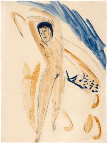 ERNST LUDWIG KIRCHNER, SICH RECKENDER AKT - um 1913-14, Aquarell über Vorzeichnung in Bleistift auf Papier, 58,9 x 45,9 cm Kirchner Ernst Ludwig