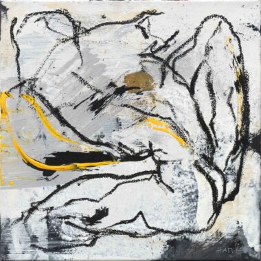 DIE MELODIE IN MIR - 2025, aus der Serie KÖRPERVERDICHTUNG, Öl, Acryl, auf Leinwand, 47 x 47 cm Mlenek Hannes