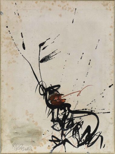 KARNIVORE (AKT) - 2024, Tusche, Kreide, Collage auf Papier, 38 x 28,5 cm Schnell Andrea