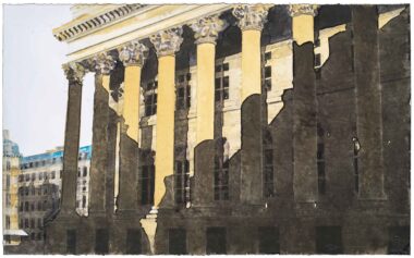 L'OMBRE SUR LA BOURSE, PARIS - 2021, Aquarell auf Papier, 39,8 x 65 cm, Werknr. 12289, © Jean-Louis Losi, Paris Salzmann Gottfried