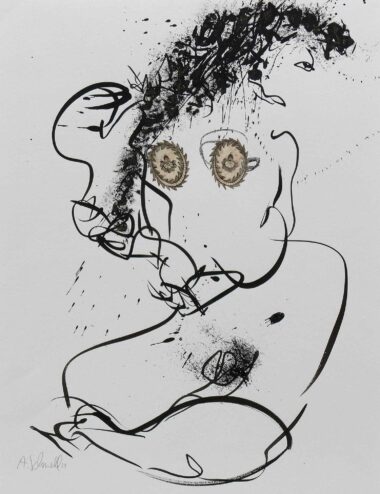 SOPHIA - 2024, Tusche, Collage auf Papier, 65 x 50 cm Schnell Andrea