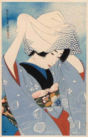ITO SHINSUI, MUSCHELN SAMMELN - 1931, aus 'Erste Serie einer Sammlung moderner Schönheiten', Japanischer Farbholzschnitt, 43,5 x 28 cm Shinsui Ito