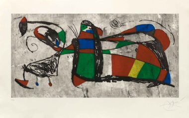 TRÉS JOANS - 1978, Aquatintaradierung, Exemplar: 29/99, ca. 52,5 x 106,5 cm (74,5 x 120,5 cm), Dupin 1034 Miró Joan