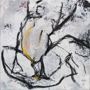 ANGEHALTENE BEWEGUNG - 2025, aus der Serie KÖRPERVERDICHTUNG, Öl, Acryl auf Leinwand, 47 x 47 cm Mlenek Hannes