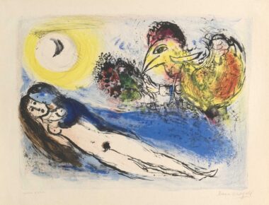 BONJOUR SUR PARIS - 1952, Farblithographie, epreuve d´artisté, 39,7 x 53,5 cm (50 x 66 cm), Mourlot 71 Chagall Marc
