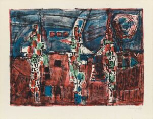 GUILLAUME CORNEILLE, SOMMERNACHT - 1956, Lithographie, ca. 32 x 43,5 cm (38,8 x 49,8 cm) Corneille Guillaume