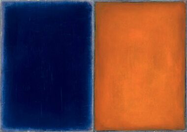 OHNE TITEL - 2022 (tiefblau-orange), MT, Pigmente, Bienenwachs auf Papier auf Hartfaserplatte, 30 x 42 cm Suvat