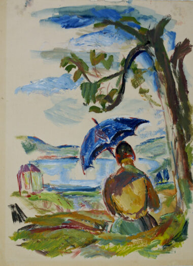 SITZENDE FRAU AM UFER - um 1920, Tempera auf Papier, 36 x 27 cm Thöny Wilhelm
