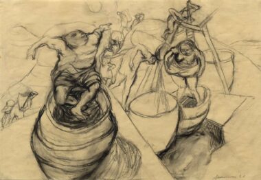 BEIM TRAUBENKELTERN - 1948, Kohle auf Papier, 32,5 x 47,2 cm Moldovan Kurt