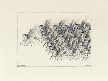 KAVALLERIE - 1981, Federzeichnung auf Papier, 12 x 16 cm (18,9 x 24,1 cm) Flora Paul