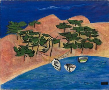 SÜDLICHE KÜSTENLANDSCHAFT MIT BOOTEN - 1949, Öl auf Leinwand, 54 x 65 cm Bauer Victor