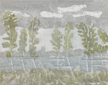 SAALACH AU UND UNTERSBERG - 2025, Holzschnitt, 26 x 21 cm Richter Wolfgang