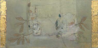 AUTOMNE (Herbst) - 2024, Öl, Blattgold auf Leinwand, 81 x 165 cm Bottet Nicole