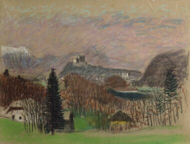 BLICK AUF DIE FESTUNG - um 1946, Ölkreiden auf Papier, 49,4 x 64,7 cm Bäumer Eduard