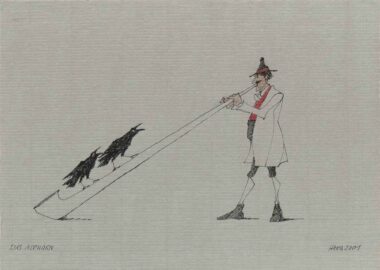 DAS ALPHORN - 2001, Federzeichnung, Farbstifte auf Papier, 24,1 x 33,1 cm Flora Paul