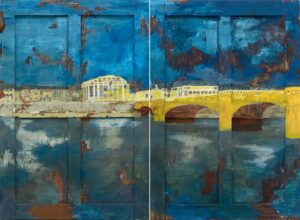 DER SAMARITAINE IN DER NACHT - 2025, Diptychon, Mischtechnik auf Holz, gesamt 107,9 x 148 cm Salzmann Nieves