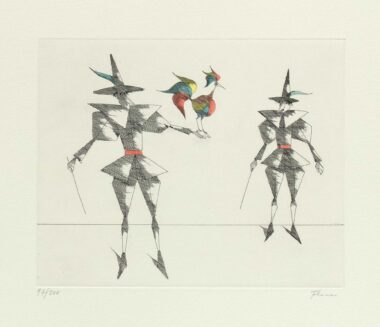 DER SCHÖNE VOGEL - 2004, Radierung, koloriert, Ex: 97/200, 19,5 x 24,5 cm (38,3 x 44,5 cm) Flora Paul