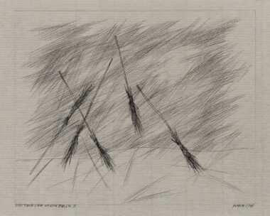 DER TANZ DER HEXENBESEN II - 2006, Federzeichnung auf Papier, 21 x 26 cm (24,1 x 33,2 cm) Flora Paul