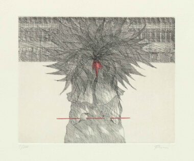 DIE ROTE MASKE - 1994, Radierung, koloriert, Ex: 3/200, 19,5 x 24,5 cm (39,9 x 44,5 cm) Flora Paul