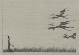 EIN STILLER ABEND - 2008, Federzeichnung auf Papier, ca. 21 x 30,5 cm (24,5 x 33,5 cm) Flora Paul