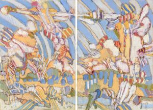 EINE FELSICHTE GEGEND (1. Aufzug, 1. Auftritt, Variante) - 1978, Zauberflötenprojekt, Diptychon, Pastell auf Papier, 48 x 68 cm, FD 78012 Danielis Friedrich