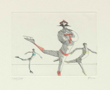 EISLÄUFER, Radierung, koloriert, Ex: 151/200, 11,5 x 16 cm (29,8 x 39,7 cm) Flora Paul