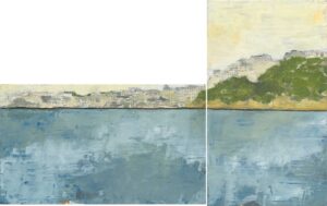 GRIS-BLEU - 2025, Diptychon, Mischtechnik auf Holz, gesamt 36,1 x 57 cm Salzmann Nieves