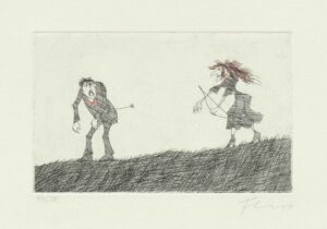 HEXENSCHUSS - 1996, Radierung, koloriert, Ex: 44/200, 10 x 16 cm (29,6 x 39,7 cm) Flora Paul