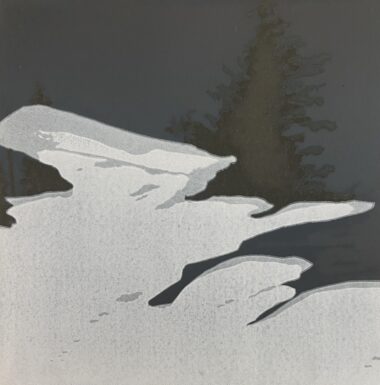 WINTER WATER - 2025, Linolschnitt auf Papier auf Holzkörper, 20 x 20 cm Omomi Yoko